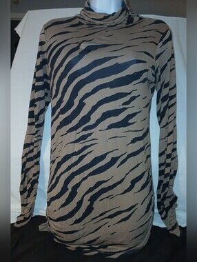 Pre-loved Women's Long Sleeve Zebra Print Mock Neck Dress- Black and Brown.